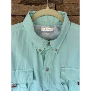 Columbia PFG Shirt Men's Large Turquoise Short Sleeve